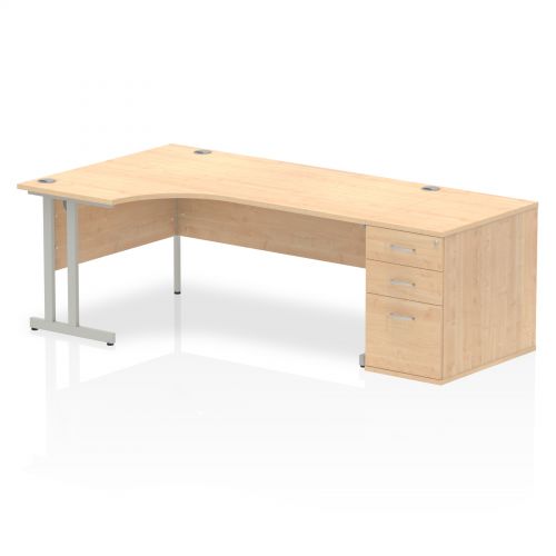Dynamic Impulse 1800mm Left Crescent Desk Maple Top Silver Cantilever Leg Workstation 800mm Deep Desk High Pedestal Bundle I000568