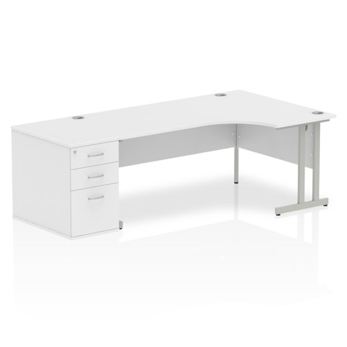 Dynamic Impulse 1800mm Right Crescent Desk White Top Silver Cantilever Leg Workstation 800mm Deep Desk High Pedestal Bundle I000578