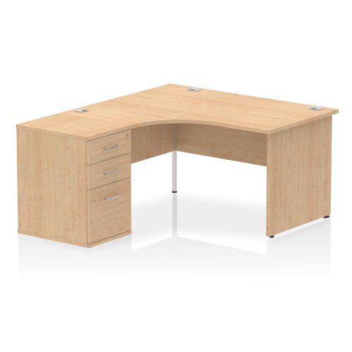 Impulse 1400mm Left Crescent Office Desk Maple Top Panel End Leg Workstation 600 Deep Desk High Pedestal