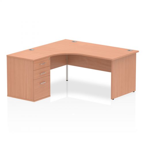 Dynamic Impulse 1600mm Left Crescent Desk Beech Top Panel End Leg Workstation 600mm Deep Desk High Pedestal Bundle I000585