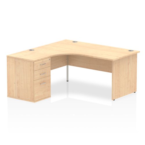 Impulse 1600mm Left Crescent Office Desk Maple Top Panel End Leg Workstation 600 Deep Desk High Pedestal