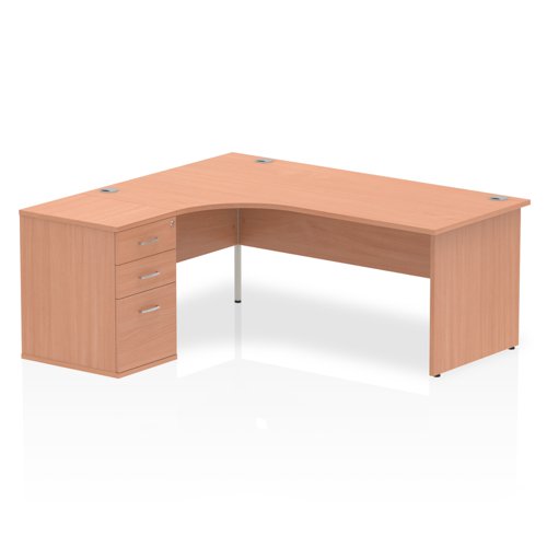 Dynamic Impulse 1800mm Left Crescent Desk Beech Top Panel End Leg Workstation 600mm Deep Desk High Pedestal Bundle I000589