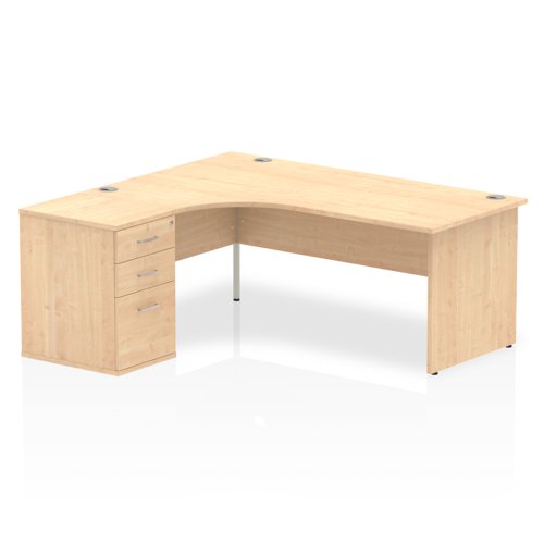Impulse 1800mm Left Crescent Office Desk Maple Top Panel End Leg Workstation 600 Deep Desk High Pedestal