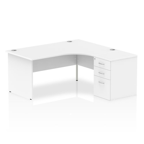 Impulse 1600mm Right Crescent Office Desk White Top Panel End Leg Workstation 600 Deep Desk High Pedestal