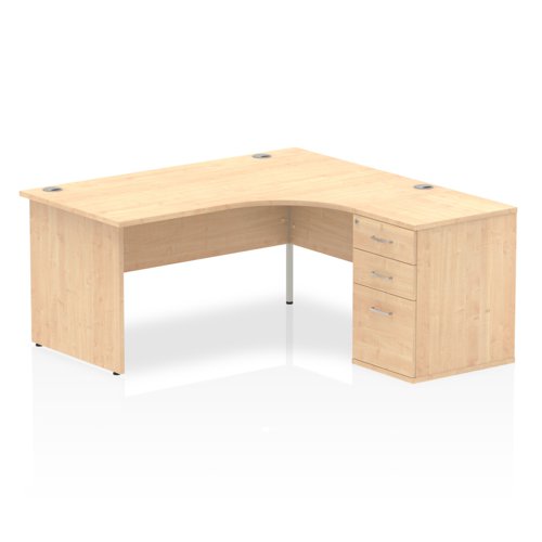 Impulse 1600mm Right Crescent Office Desk Maple Top Panel End Leg Workstation 600 Deep Desk High Pedestal