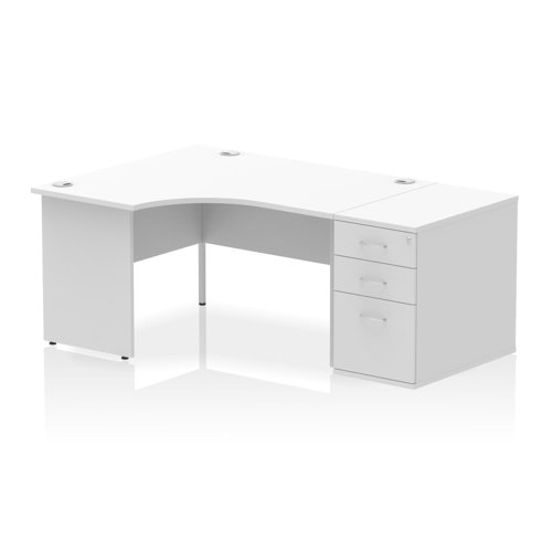 Impulse 1400mm Left Crescent Office Desk White Top Panel End Leg Workstation 800 Deep Desk High Pedestal