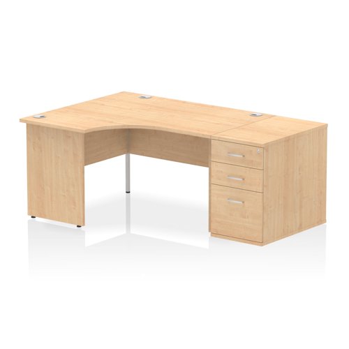 Impulse 1400mm Left Crescent Office Desk Maple Top Panel End Leg Workstation 800 Deep Desk High Pedestal