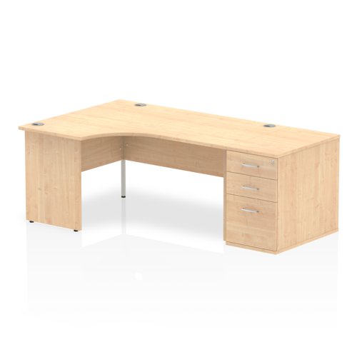 Impulse 1600mm Left Crescent Office Desk Maple Top Panel End Leg Workstation 800 Deep Desk High Pedestal