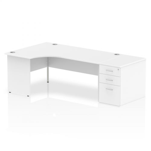 Dynamic Impulse 1800mm Left Crescent Desk White Top Panel End Leg Workstation 800mm Deep Desk High Pedestal Bundle I000614