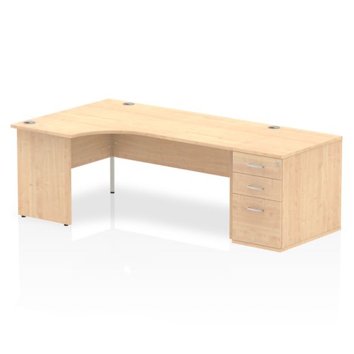 Impulse 1800mm Left Crescent Office Desk Maple Top Panel End Leg Workstation 800 Deep Desk High Pedestal