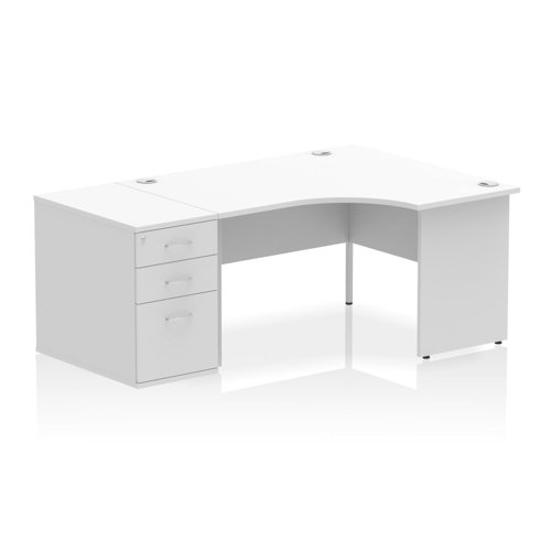 Impulse 1400mm Right Crescent Office Desk White Top Panel End Leg Workstation 800 Deep Desk High Pedestal
