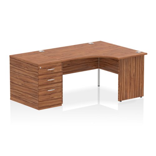 Impulse 1400mm Right Crescent Office Desk Walnut Top Panel End Leg Workstation 800 Deep Desk High Pedestal