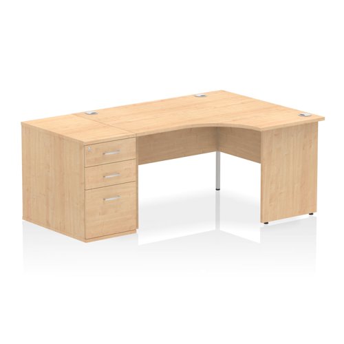 Impulse 1400mm Right Crescent Office Desk Maple Top Panel End Leg Workstation 800 Deep Desk High Pedestal