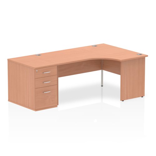 Dynamic Impulse 1600mm Right Crescent Desk Beech Top Panel End Leg Workstation 800mm Deep Desk High Pedestal Bundle I000621