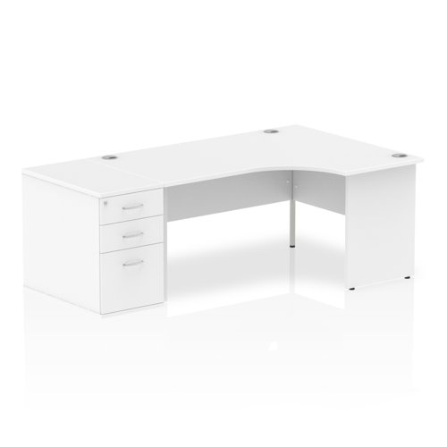 Dynamic Impulse 1600mm Right Crescent Desk White Top Panel End Leg Workstation 800mm Deep Desk High Pedestal Bundle I000622