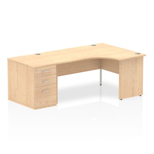 Impulse 1600mm Right Crescent Office Desk Maple Top Panel End Leg Workstation 800 Deep Desk High Pedestal