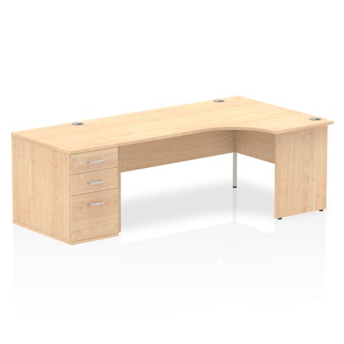 Impulse 1800mm Right Crescent Office Desk Maple Top Panel End Leg Workstation 800 Deep Desk High Pedestal