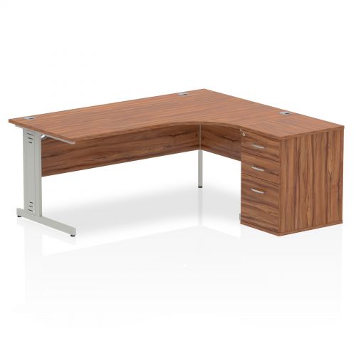 Impulse 1800 Right Hand Wire Managed Workstation 600 Pedestal Bundle Walnut