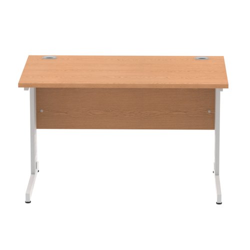 Impulse 1200 x 800mm Straight Office Desk Oak Top Silver Cable Managed Leg