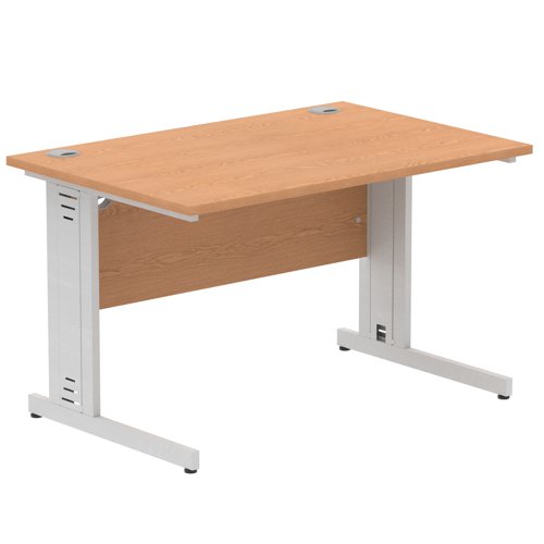 Impulse 1200 x 800mm Straight Office Desk Oak Top Silver Cable Managed Leg