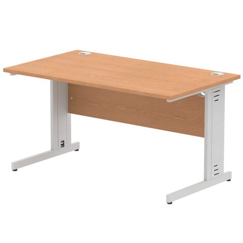 Impulse 1400 x 800mm Straight Office Desk Oak Top Silver Cable Managed Leg