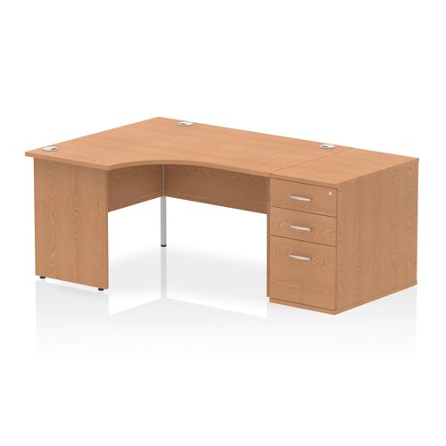 Impulse 1400mm Left Crescent Office Desk Oak Top Panel End Leg Workstation 800 Deep Desk High Pedestal