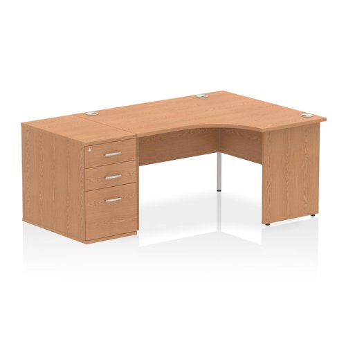 Impulse 1400mm Right Crescent Office Desk Oak Top Panel End Leg Workstation 800 Deep Desk High Pedestal