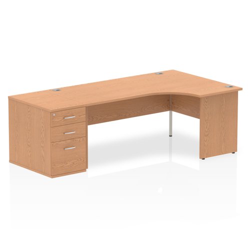 Dynamic Impulse 1800mm Right Crescent Desk Oak Top Panel End Leg Workstation 800mm Deep Desk High Pedestal Bundle I000890