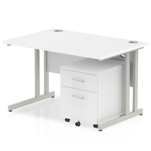 Impulse 1200 Straight Cantilever Workstation 500 Two drawer mobile Pedestal Bundle White