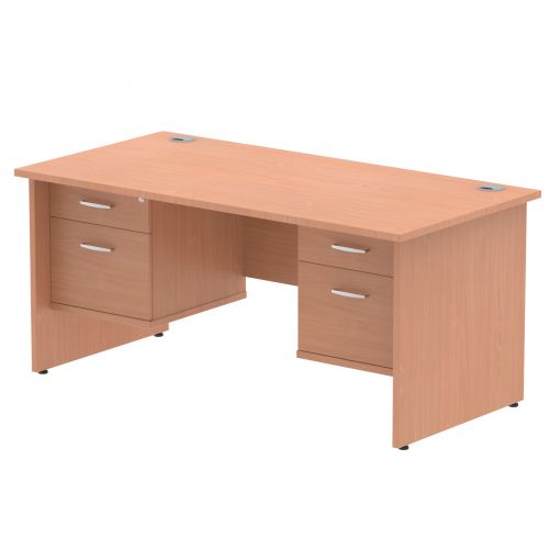 Impulse 1600 Rectangle Panel End Leg Desk Beech 2 x 2 Drawer Fixed Ped