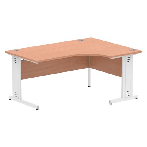 Impulse 1600mm Right Crescent Office Desk Beech Top White Cable Managed Leg