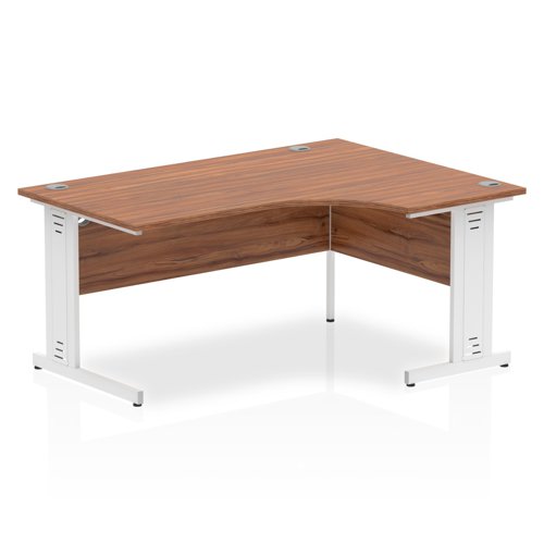 Impulse 1600mm Right Crescent Office Desk Walnut Top White Cable Managed Leg