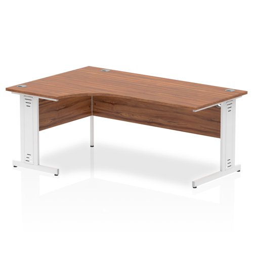 Impulse 1800mm Right Crescent Office Desk Walnut Top White Cable Managed Leg
