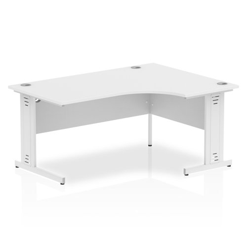 Impulse 1600mm Right Crescent Office Desk White Top White Cable Managed Leg