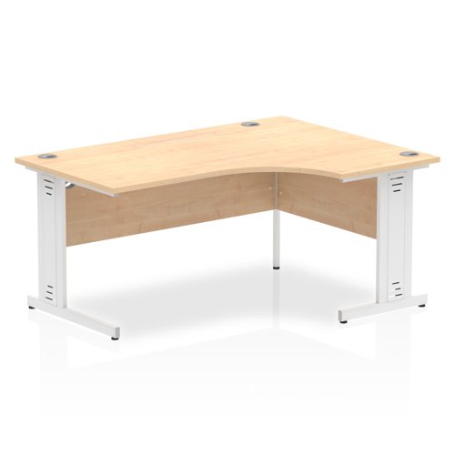 Impulse 1600mm Right Crescent Office Desk Maple Top White Cable Managed Leg