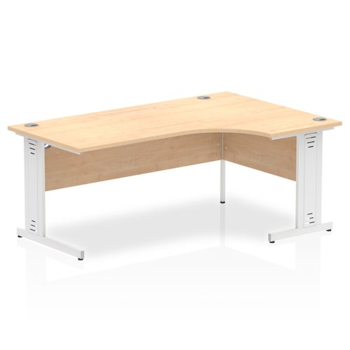 Impulse 1800mm Right Crescent Office Desk Maple Top White Cable Managed Leg