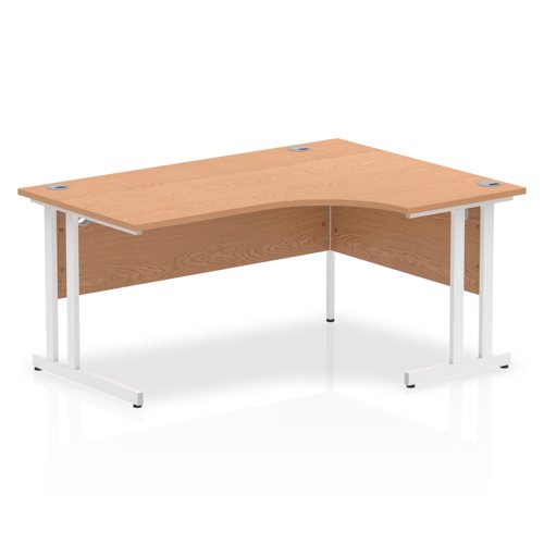 Impulse 1600mm Right Crescent Office Desk Oak Top White Cantilever Leg