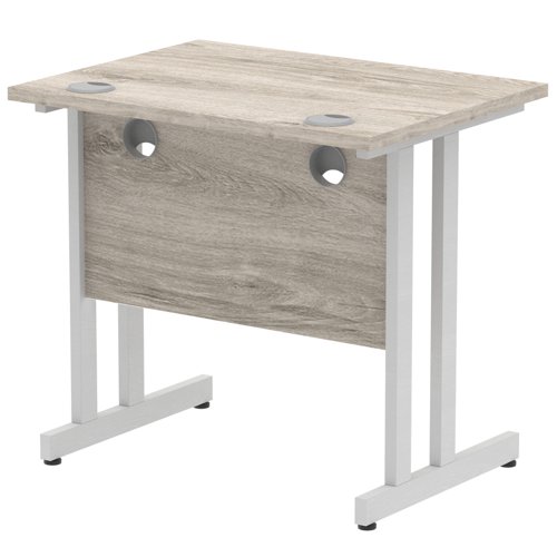 Impulse 800 x 600mm Straight Office Desk Grey Oak Top Silver Cantilever Leg