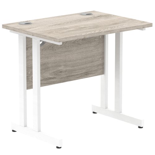 Impulse 800 x 600mm Straight Office Desk Grey Oak Top White Cantilever Leg