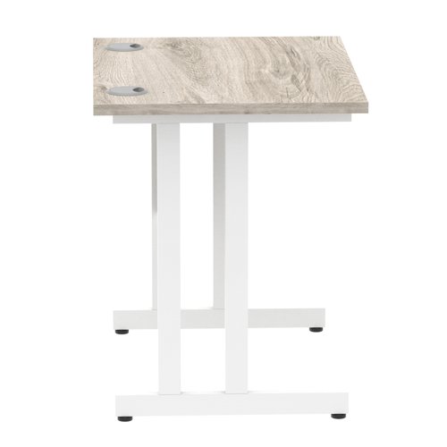 Impulse 800 x 600mm Straight Office Desk Grey Oak Top White Cantilever Leg