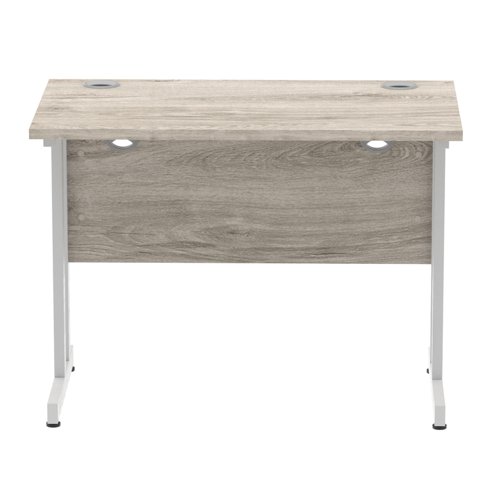 Impulse 1000 x 600mm Straight Office Desk Grey Oak Top Silver Cantilever Leg