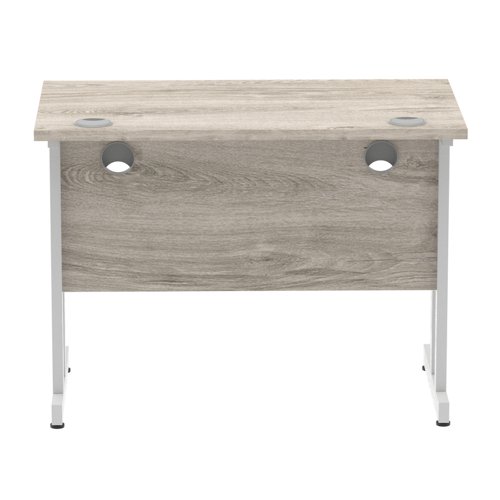 Impulse 1000 x 600mm Straight Office Desk Grey Oak Top Silver Cantilever Leg