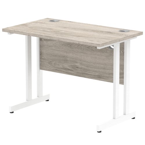 Impulse 1000 x 600mm Straight Office Desk Grey Oak Top White Cantilever Leg