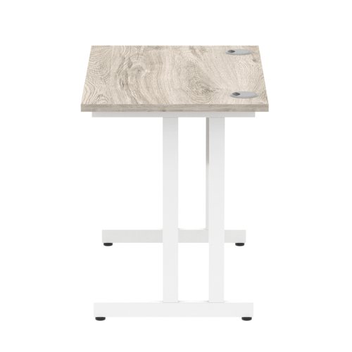 Impulse 1000 x 600mm Straight Office Desk Grey Oak Top White Cantilever Leg