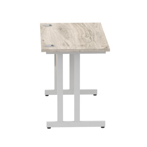 Impulse 1200 x 600mm Straight Office Desk Grey Oak Top Silver Cantilever Leg