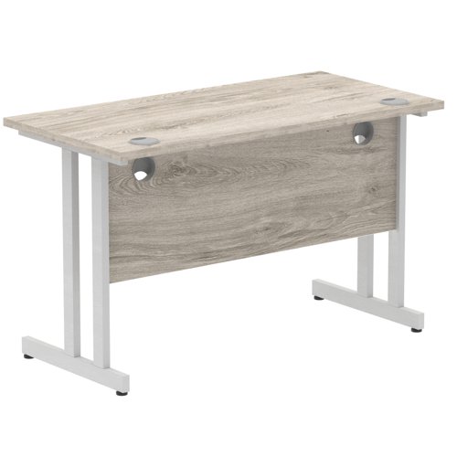 Impulse 1200 x 600mm Straight Office Desk Grey Oak Top Silver Cantilever Leg