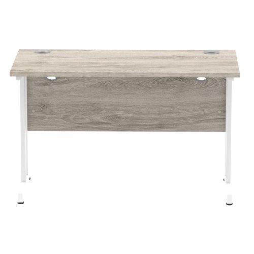 Impulse 1200 x 600mm Straight Office Desk Grey Oak Top White Cantilever Leg