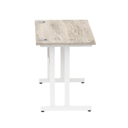 Impulse 1200 x 600mm Straight Office Desk Grey Oak Top White Cantilever Leg