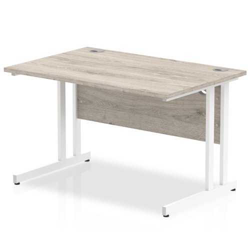 Impulse 1200 x 800mm Straight Office Desk Grey Oak Top White Cantilever Leg