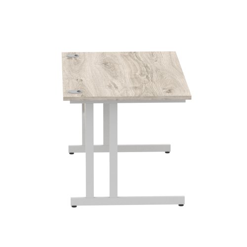 Impulse 1400 x 800mm Straight Office Desk Grey Oak Top Silver Cantilever Leg